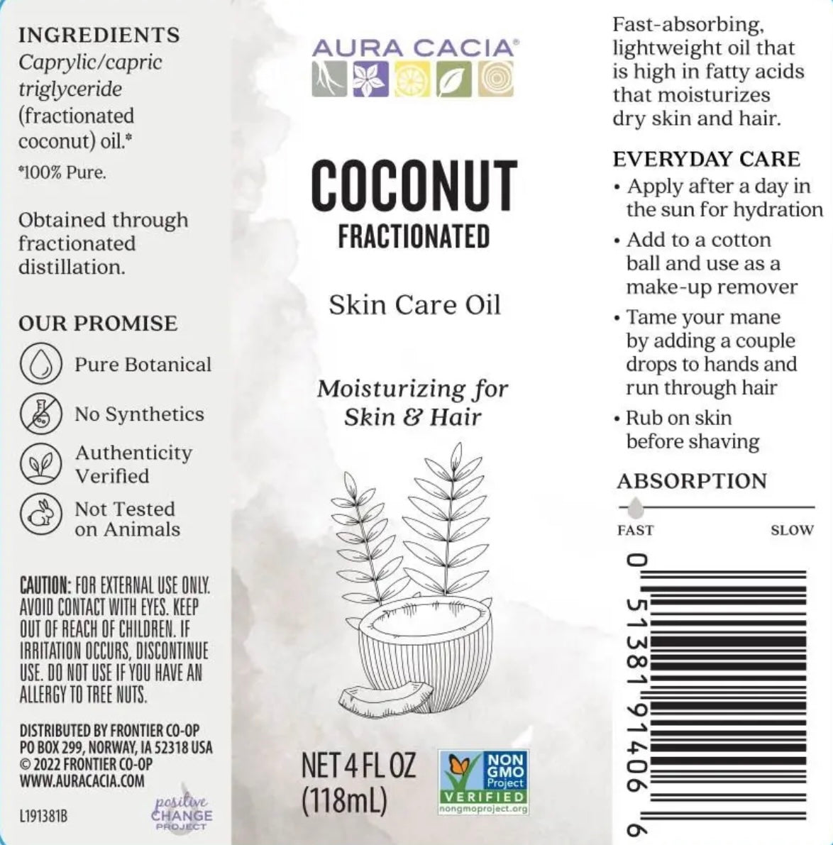 Aura Cacia: Fractionated Coconut Oil - 4 Fl Oz